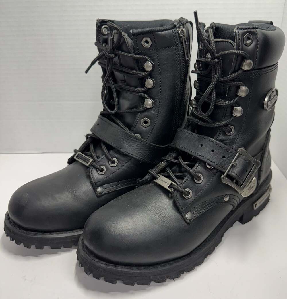 Hot Leathers BTM1006 Black Leather Lace-Up Motorcycle Boots
